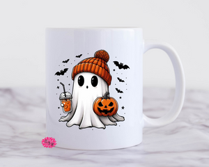 Halloween Coffee Mug, Halloween Ghost Coffee Mug, 11oz Ceramic Coffee Handle Mug, Permanent Ink, Dishwasher Safe, Microwave Safe, Bougie