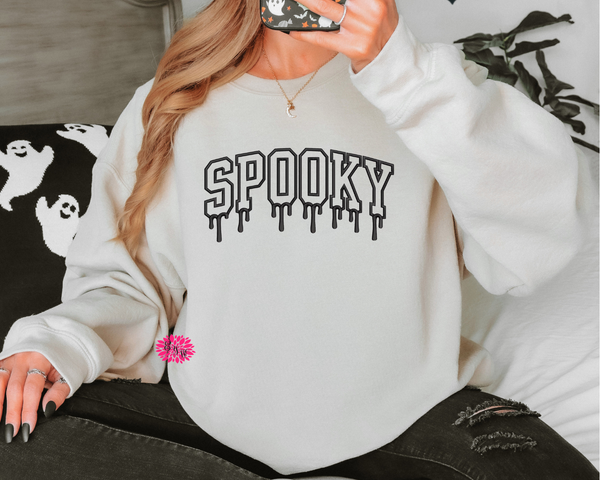 Spooky Embroidered Sweatshirt, Spooky Dripping Letters Embroidered Sweatshirt, Embroidered Halloween Sweatshirt, Many Colors