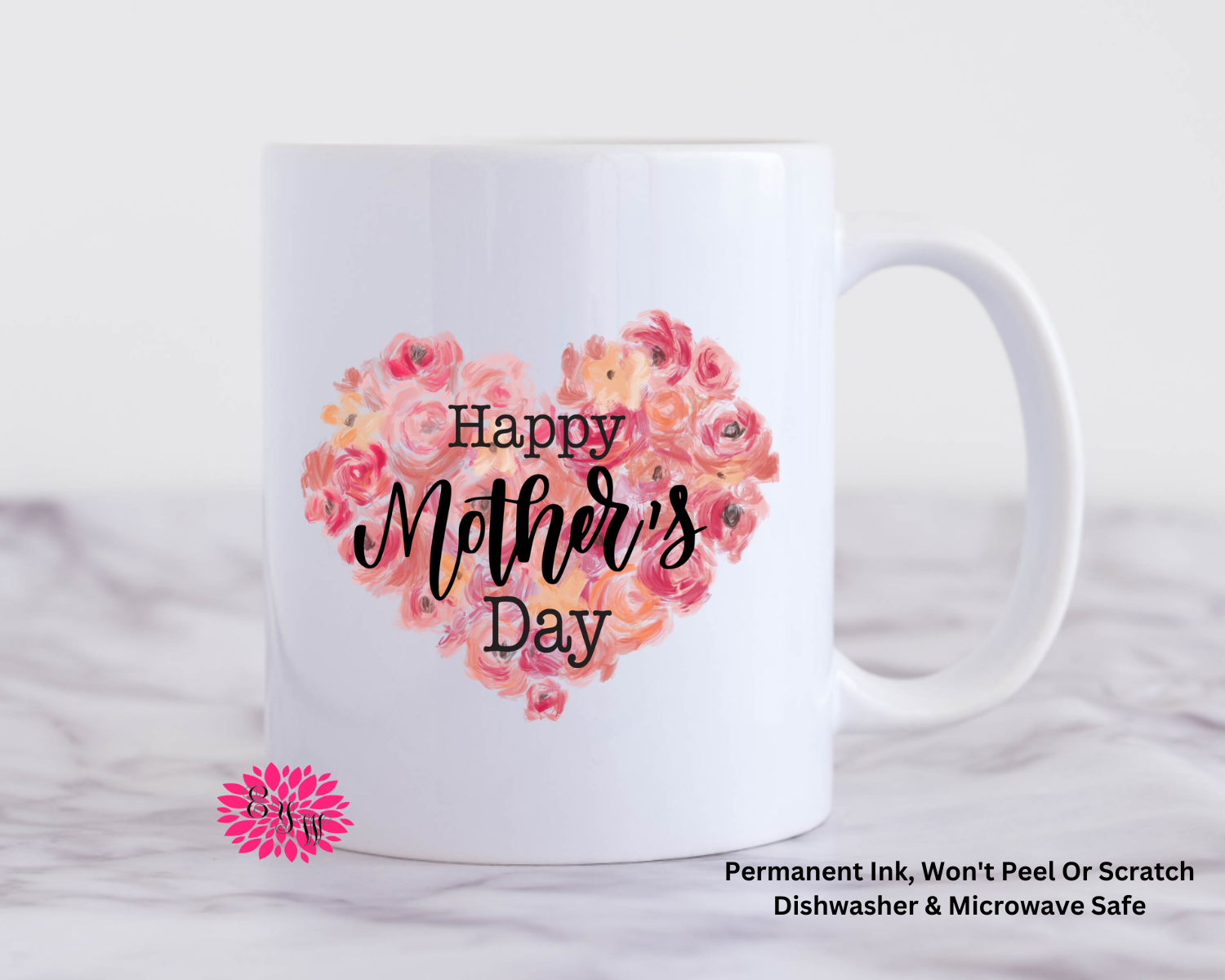 Coffee Mug, Happy Mother's Day Mug, Mothers Day Floral Mug, 11oz Ceramic Coffee Handle Mug, Permanent Ink, Dishwasher Safe, Microwave Safe