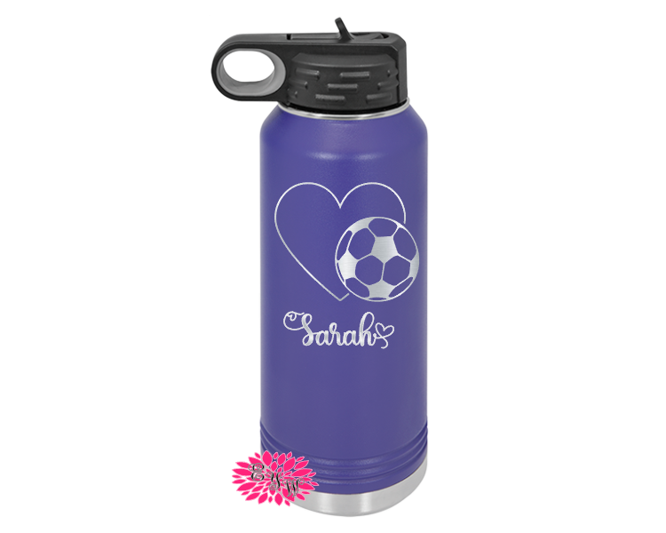 Soccer Water Bottle, Engraved Soccer Water Bottle With Straw, 4 SIZES, Soccer Bottle, Stainless Steel Water Bottle, Custom Sports Bottle