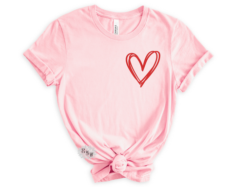 Valentine's Shirt, Valentine's Day Tee, Adult Valentines Heart Tee, Crewneck Tee Shirt, Valentines Day Tee Shirt, Many Tee And Text Colors