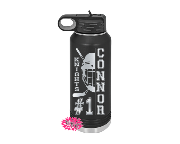 Engraved Water Bottle, Personalized Hockey Mask Water Bottle With Straw, 4 SIZES Stainless Steel Water Bottle, Custom Stainless Sport Bottle