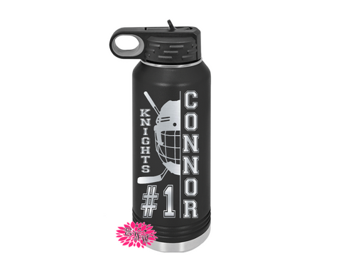 Engraved Water Bottle, Personalized Hockey Mask Water Bottle With Straw, 4 SIZES Stainless Steel Water Bottle, Custom Stainless Sport Bottle