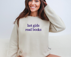 Hot Girls Read Books Embroidered Sweatshirt, Hot Girls Read Books Crewneck Sweatshirt, Embroidered Adult Sweatshirt, Reading Sweatshirt