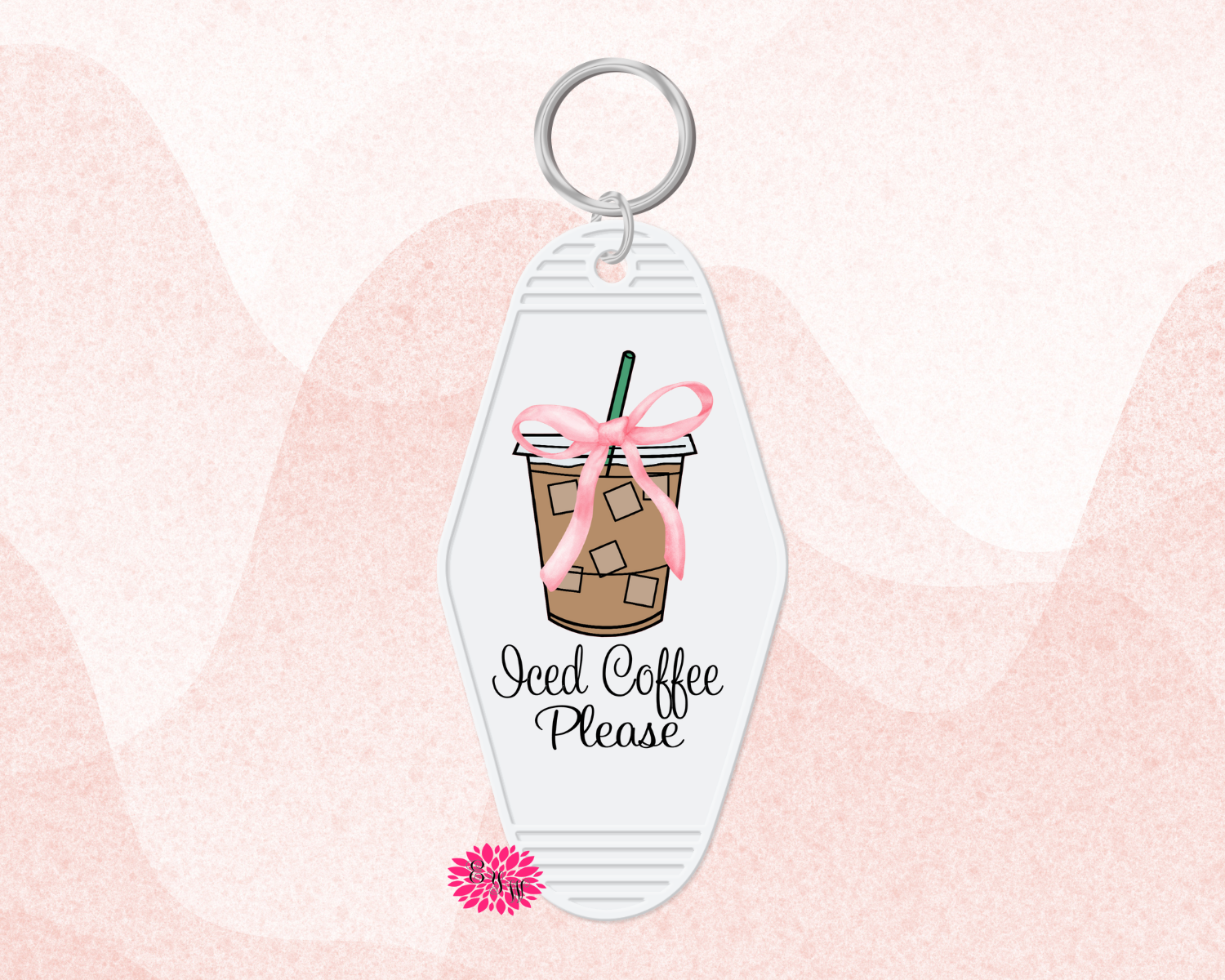 Motel Keychain, Iced Coffee Keychain, Iced Coffee Please Keychain, Backpack Tag, Retro Keychain, UV Printed Keyring, Iced Coffee Lover