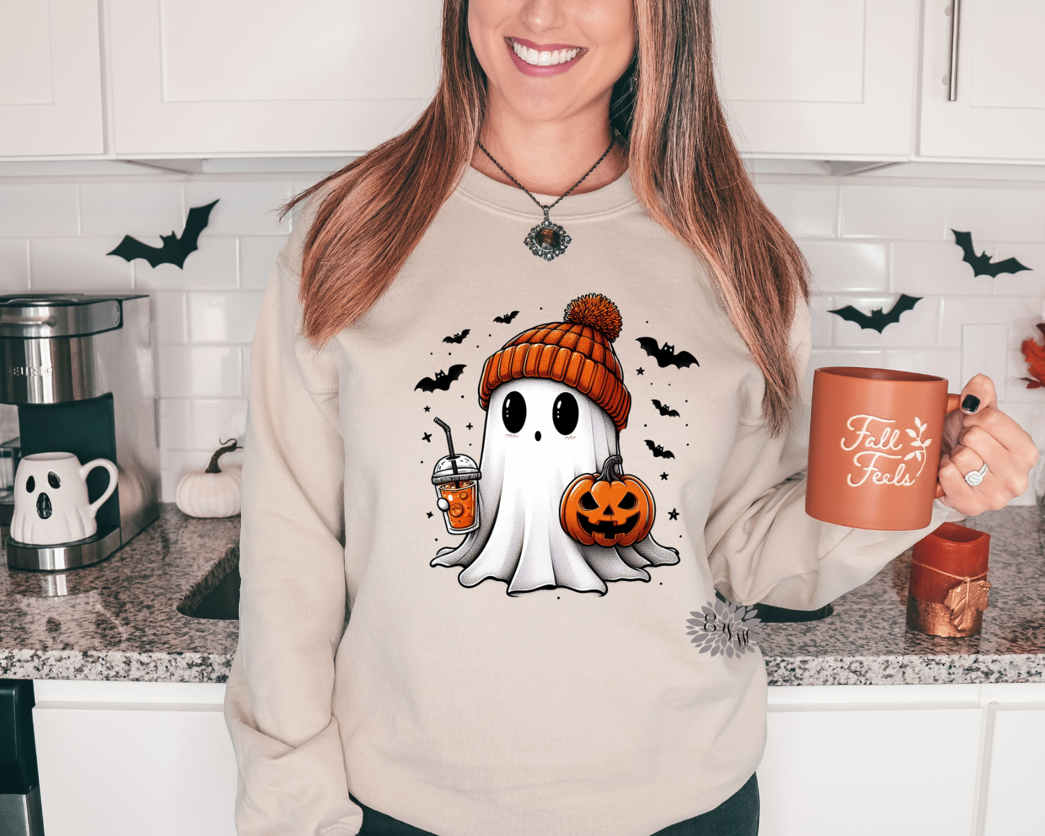 Ghost Sweatshirt, Halloween Sweatshirt, Iced Coffee Ghost Sweatshirt, Fall Sweatshirt Boogee Ghost Tumbler Adult Sweatshirt, Many Colors