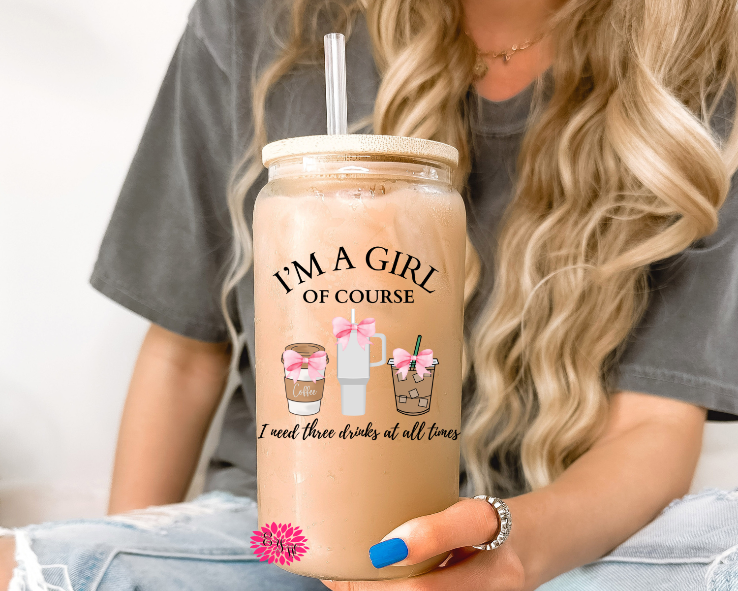 Iced Coffee Glass, I'm A Girl Of Course I Need 3 Drinks At All Times Glass, Iced Coffee Club Iced Coffee Glass, 16oz Pint Glass Lid & Straw