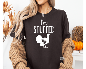 I'm Stuffed T-Shirt, Thanksgiving Maternity Tee, Thanksgiving Pregnancy Announcement, I'm Stuffed Turkey Adult Tee Shirt, Lots Of Colors