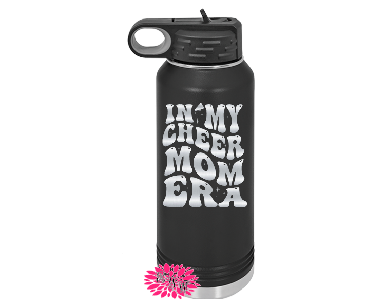 Engraved Cheer Bottle, In My Cheer Mom Era Water Bottle With Straw, 4 SIZES, 17 Colors, Etched Stainless Steel Bottle