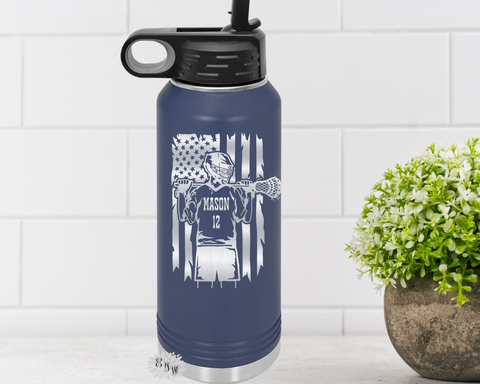Engraved Water Bottle, Personalized Lacrosse Etched Water Bottle With Straw, 4 SIZES, Stainless Steel Water Bottle, Sports Bottle, LAX Team