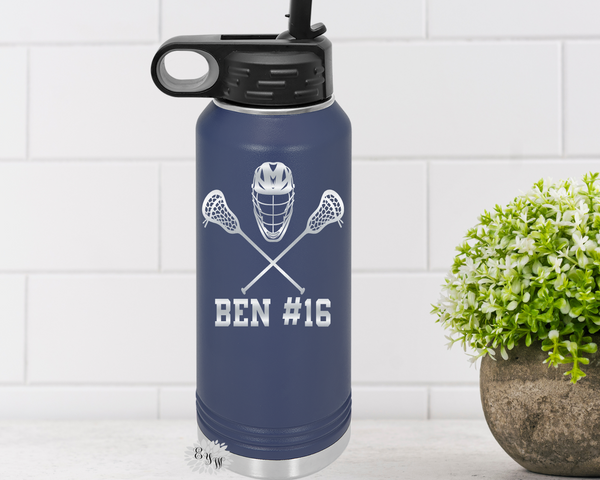 Engraved Water Bottle, Personalized Lacrosse Etched Water Bottle With Straw, 4 SIZES, Stainless Steel Water Bottle, Sports Bottle, LAX Team