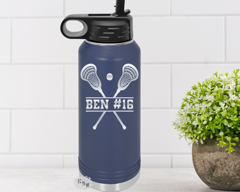 Engraved Water Bottle, Personalized Lacrosse Etched Water Bottle With Straw, 4 SIZES, Stainless Steel Water Bottle, Sports Bottle, LAX Team