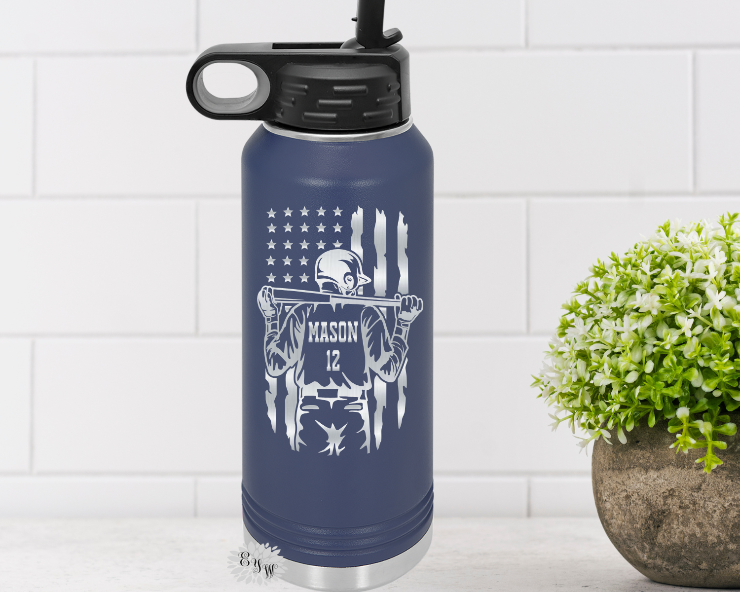Engraved Water Bottle, Etched Water Bottle With Straw 4 SIZES, Baseball Bottles For Team, Stainless Steel Water Bottle, Custom Sports Bottle