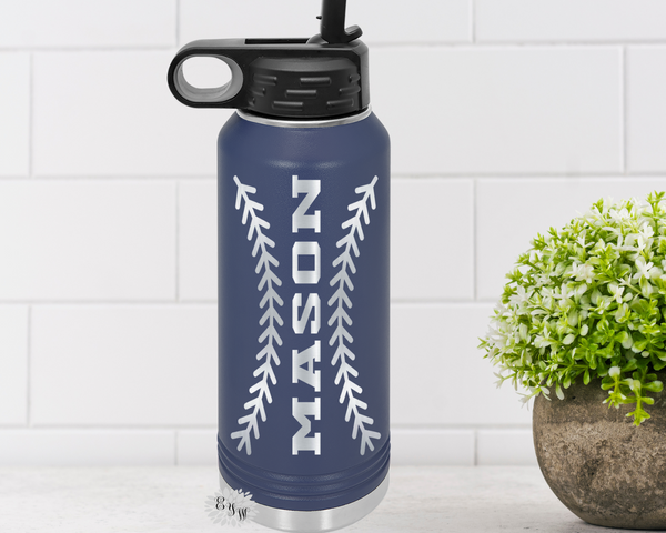 Engraved Water Bottle, Etched Water Bottle With Straw 4 SIZES, Baseball Bottles For Team, Stainless Steel Water Bottle, Custom Sports Bottle
