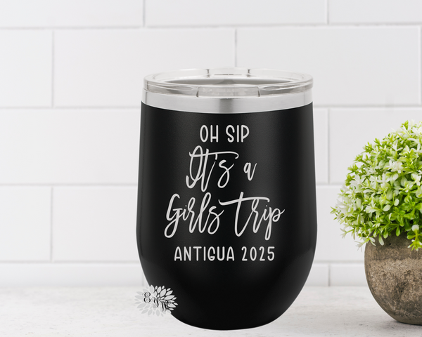 Engraved Wine Cup, Etched Wine Tumbler, Girls Trip Wine Tumbler, Oh Sip It's A Girls Trip, Lots Of Colors, Destination Wine Cup, Many Colors