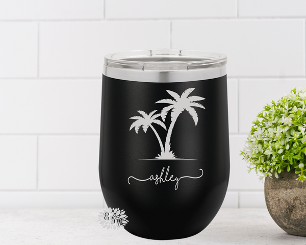 Engraved Wine Cup, Etched Wine Tumbler, Besties Trip Wine Tumbler, Palm Tree Wine Cup, Lots Of Colors, Destination Wine Cup, Many Colors