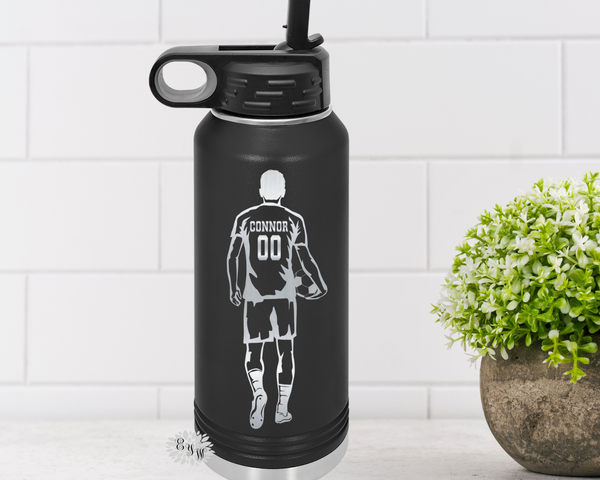Soccer Water Bottle, Engraved Senior Soccer Water Bottle With Straw, 4 SIZES, Soccer Bottle, Stainless Steel Water Bottle, Custom Bottle