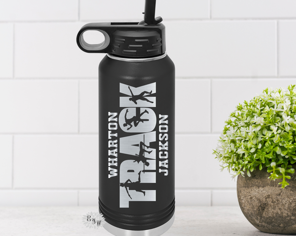 Engraved Water Bottle, Personalized Etched Track Water Bottle With Straw, Track Team Bottle 4 SIZES Stainless Steel Bottle, Stainless Bottle