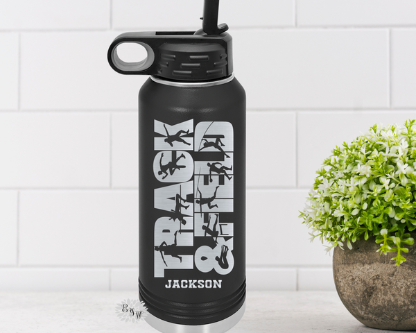Engraved Water Bottle, Personalized Track & Field Bottle With Straw, Track Team Bottle 4 SIZES Stainless Steel Bottle, Stainless Bottle
