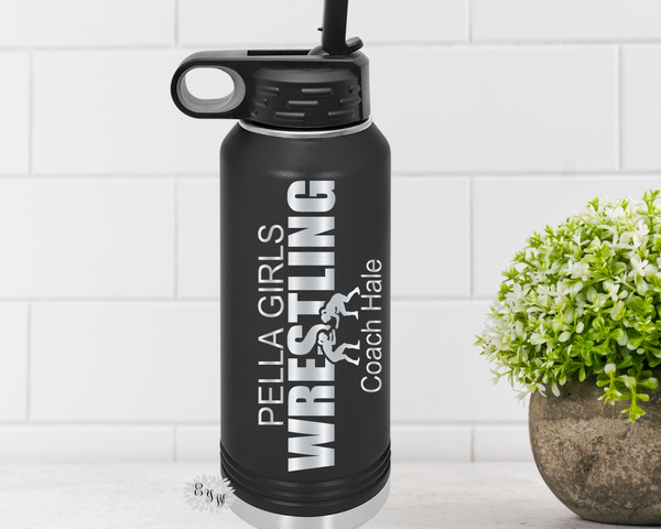 Girls Wrestling Water Bottle, Engraved Water Bottle With Straw, 4 SIZES, Wrestling Stainless Steel Water Bottle, Stainless Steel Sports Bottle