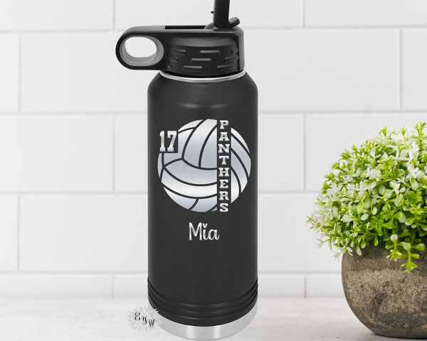 Volleyball Water Bottle, Personalized Volleyball Water Bottle With Straw, 4 SIZES, Stainless Steel Water Bottle, Engraved Water Bottle