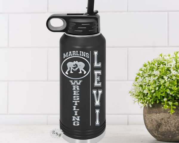 Engraved Water Bottle, Etched Water Bottle With Straw, 4 SIZES, Wrestling Stainless Steel Water Bottle, Custom Stainless Steel Sports Bottle (Copy)