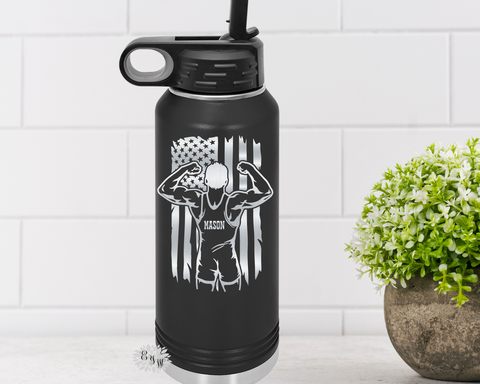 Engraved Water Bottle, Etched Water Bottle With Straw, 4 SIZES, Wrestling Stainless Steel Water Bottle, Custom Stainless Steel Sports Bottle
