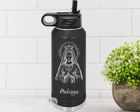 Engraved Water Bottle, Personalized Etched Bottle, Rosary Beads Water Bottle With Straw, 4 SIZES Stainless Steel Bottle, Stainless Bottle (Copy)