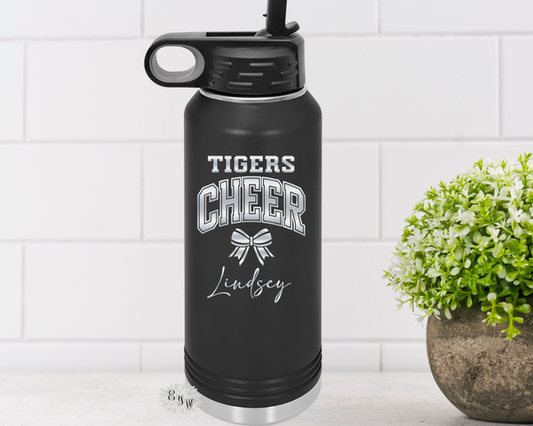 Engraved Water Bottle, Personalized Cheerleader Etched Water Bottle With Straw, 4 SIZES Stainless Steel Water Bottle, Sports Bottle, Cheer