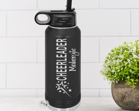 Cheer Water Bottle, Personalized Cheerleader Water Bottle With Straw, Engraved Cheer Bottle, 4 SIZES Stainless Steel Bottle, Fear The Bow (Copy)