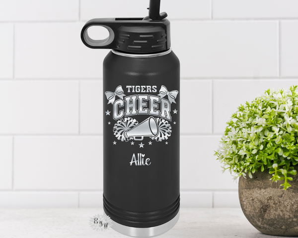 Engraved Water Bottle, Personalized Cheerleader Etched Water Bottle With Straw, 4 SIZES Stainless Steel Water Bottle, Sports Bottle, Cheer