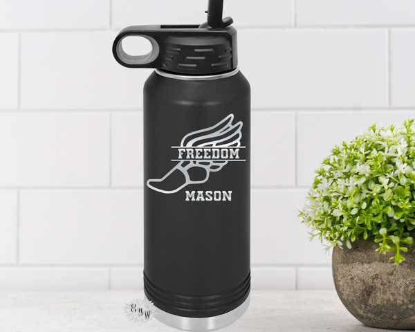 Engraved Water Bottle, Personalized Etched Cross Country Water Bottle With Straw, 4 SIZES Stainless Steel Bottle, Stainless Sport Bottle