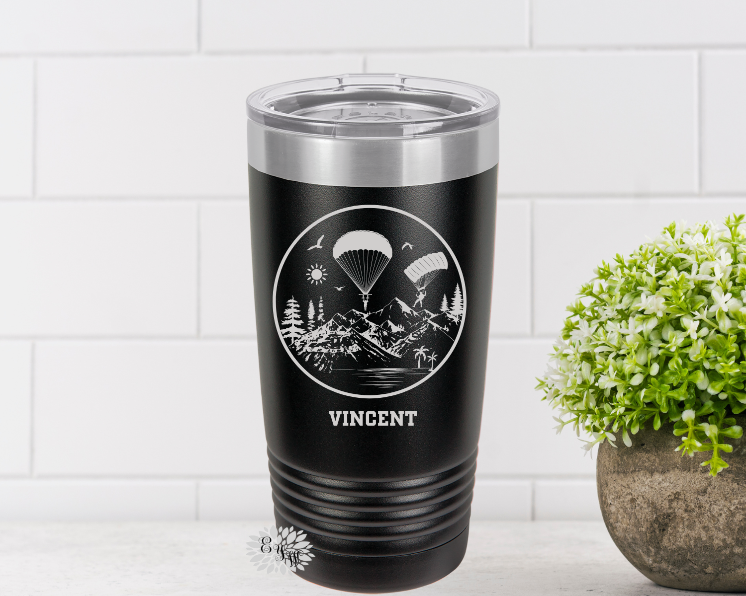 Engraved Tumbler, Skydivers Tumbler, Personalized Skydiving Coffee Cup, Parachuters Stainless Steel Tumbler, Parachute Slider Lid Coffee Cup