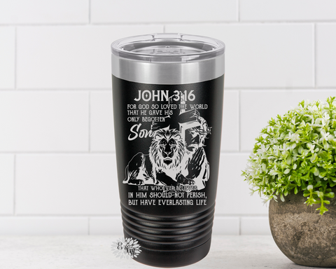 Engraved 20oz Tumbler, Religious Gift, Tumbler, John 3:16 For God So Loved The World, Stainless Steel Coffee Tumbler, Slider Lid Coffee Cup