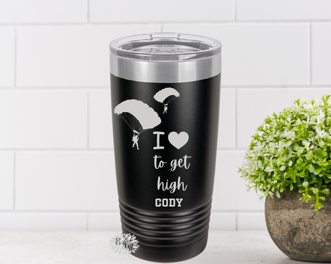 Engraved Tumbler, Parachuting Tumbler, Personalized Military Coffee Cup, Stainless Steel Coffee Tumbler, Slider Lid Coffee Cup