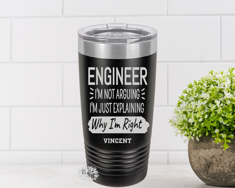 Engraved Tumbler, Engineer Tumbler, Personalized Engineer Coffee Cup, Funny Engineer Stainless Steel Tumbler, Slider Lid Coffee Cup