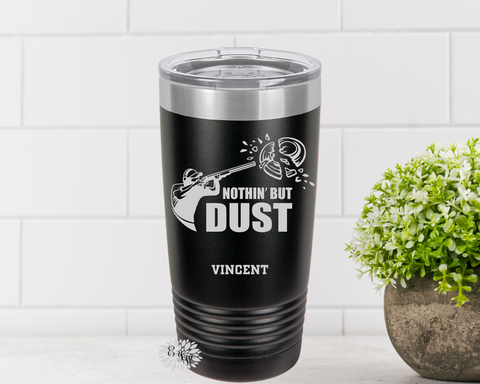 Engraved Tumbler, Trap Shooting Tumbler, Personalized Skeet Shooting Coffee Cup, Clay Shooting Stainless Steel Tumbler, Slider Lid Cup