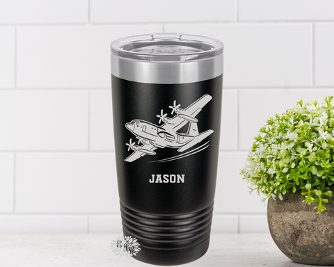 Engraved Tumbler, Aircraft Tumbler, Personalized Military Coffee Cup, Stainless Steel Coffee Tumbler, Slider Lid Coffee Cup
