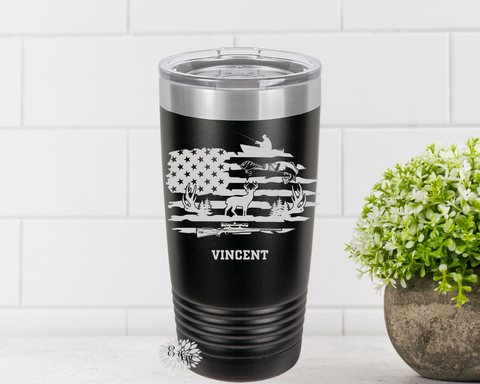 Engraved Tumbler, Etched Tumbler Sportsman Tumbler, Personalized Outdoorsman Coffee Cup, Stainless Steel Tumbler, Slider Lid Cup