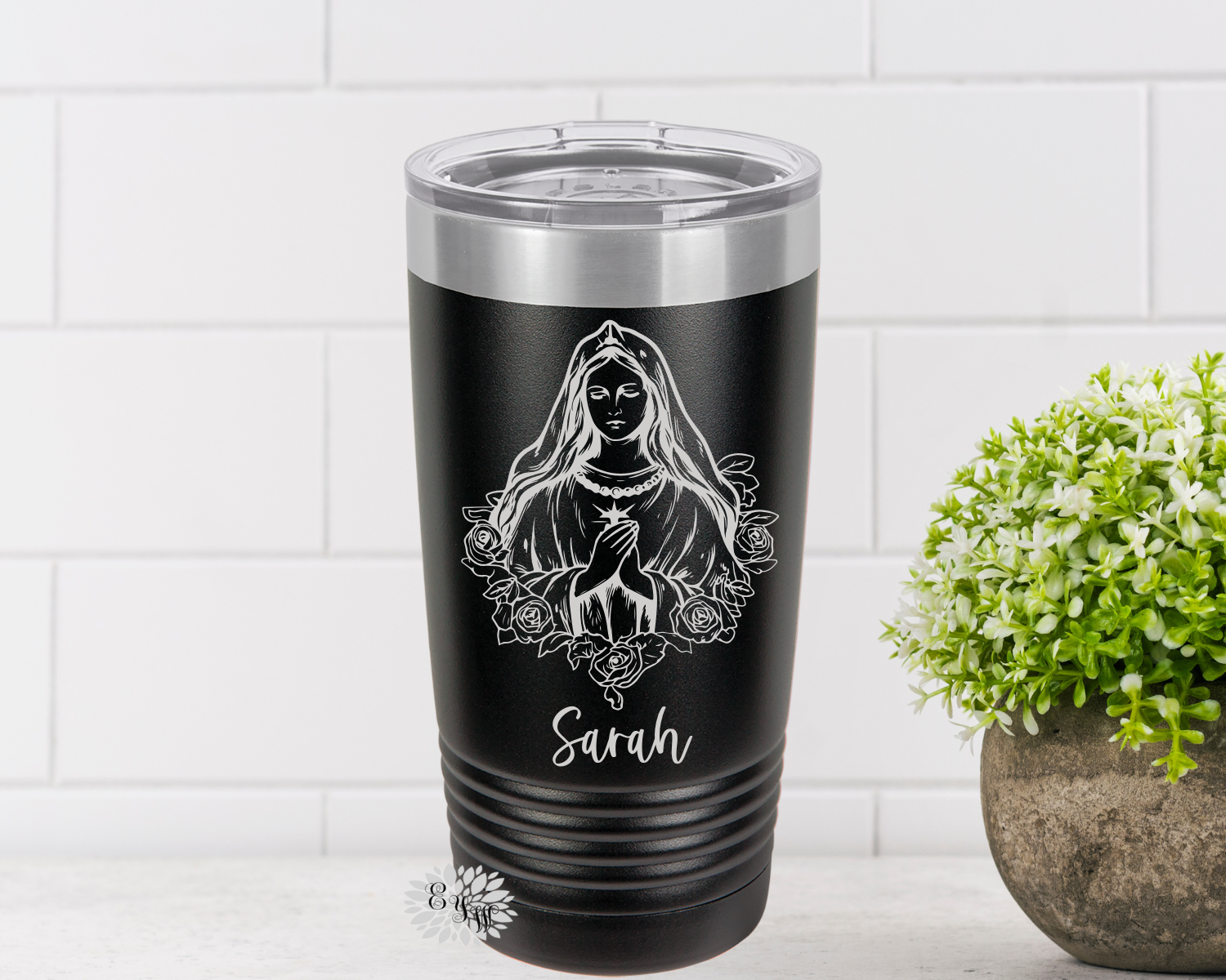 Religious Tumbler, Engraved 20oz Tumbler, Virgin Mary Prayer Tumbler, Religious Coffee Cup, Stainless Steel Coffee Tumbler, Slider Lid Cup