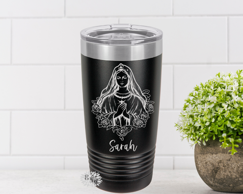 Religious Tumbler, Engraved 20oz Tumbler, Virgin Mary Prayer Tumbler, Religious Coffee Cup, Stainless Steel Coffee Tumbler, Slider Lid Cup