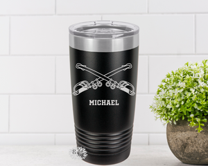 Engraved Tumbler, Cavalry Regimental Cross Saber Tumbler, Personalized Cavalry Coffee Cup, Stainless Steel Coffee Tumbler, Slider Lid Cup