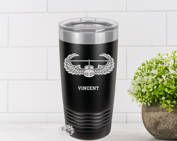 Engraved Tumbler, Air Assault Badge Tumbler, Personalized Military Badge Coffee Cup, Stainless Steel Tumbler, Slider Lid Cup