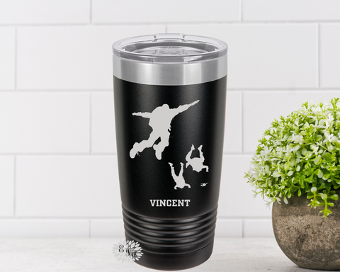 Engraved Tumbler, Skydivers Tumbler, Personalized Military Skydiving Coffee Cup, Military Stainless Steel Tumbler, Parachute Slider Lid Cup