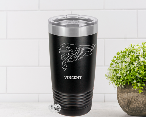 Engraved Tumbler, Pathfinder Badge Tumbler, Personalized Military Badge Coffee Cup, Stainless Steel Tumbler, Slider Lid Cup