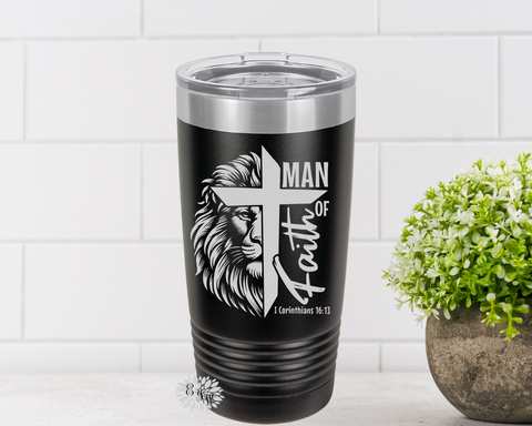 Engraved 20oz Tumbler, Religious Gift, Tumbler, Man Of Faith Corinthians 16:13, Stainless Steel Coffee Tumbler, Slider Lid Coffee Cup