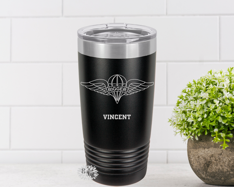Engraved Tumbler, US Rigger Badge Tumbler, Personalized Military Badge Coffee Cup, Stainless Steel Tumbler, Slider Lid Cup