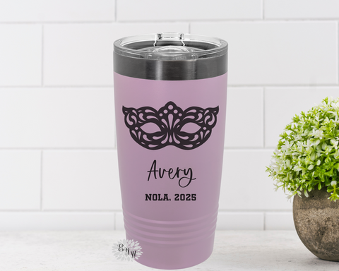 Mardis Gras Tumbler, Engraved 20oz Tumbler, Personalized Mardi Gras Tumbler, NOLA Coffee Cup, Stainless Steel Coffee Tumbler, Slider Lid