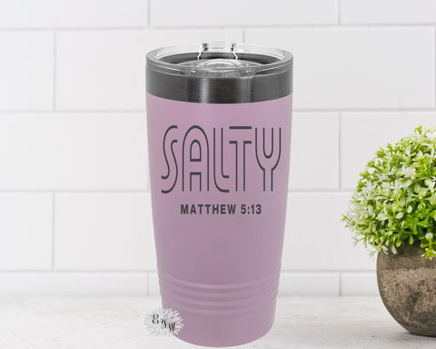 Engraved 20oz Tumbler, Religious Gift, Tumbler, Salty Matthew 5:13, Stainless Steel Coffee Tumbler, Slider Lid Coffee Cup