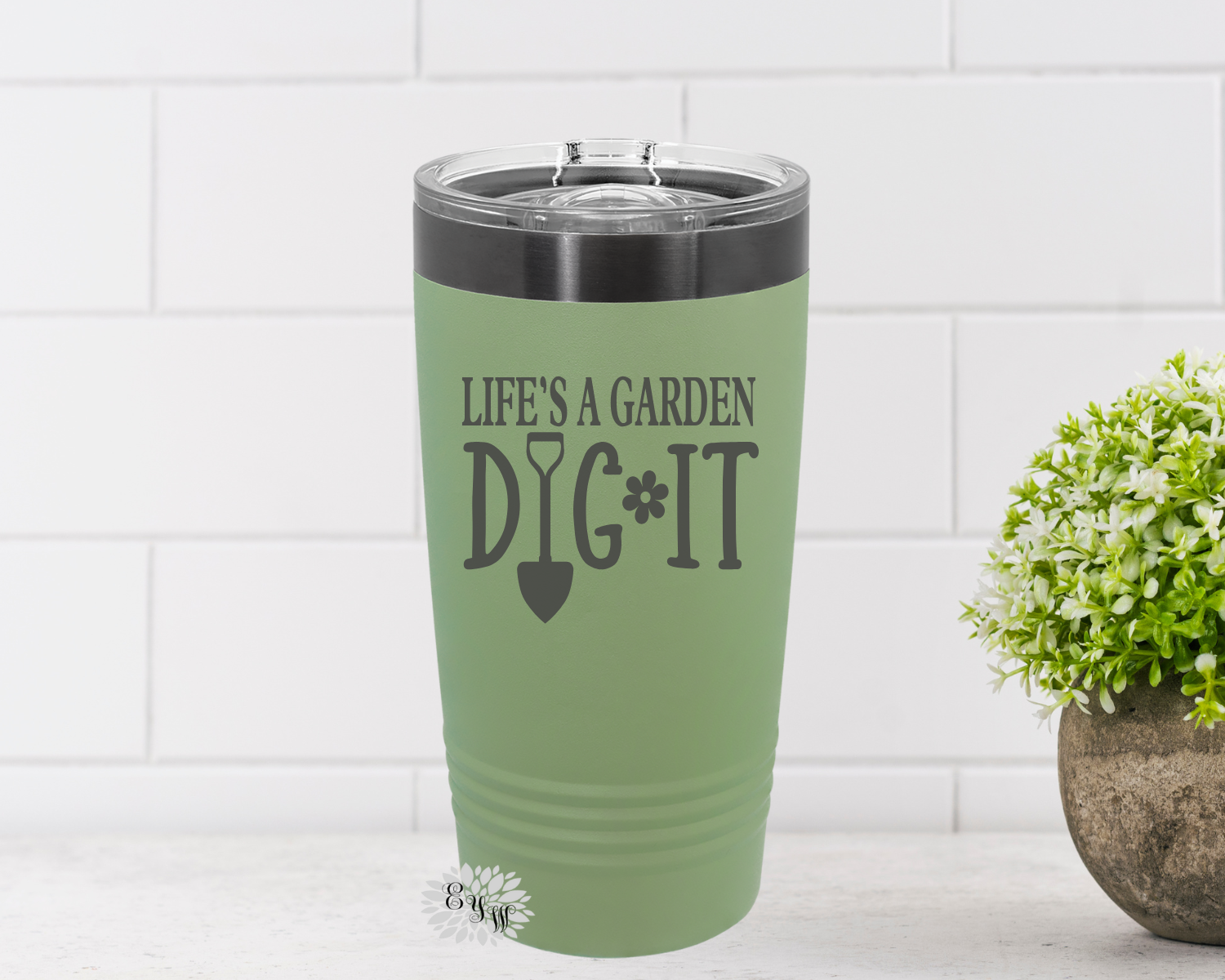 Gardening Tumbler, Engraved 20oz Tumbler, Gardeners Coffee Cup, Life's A Garden Dig It Stainless Steel Coffee Tumbler, Slider Lid Coffee Cup